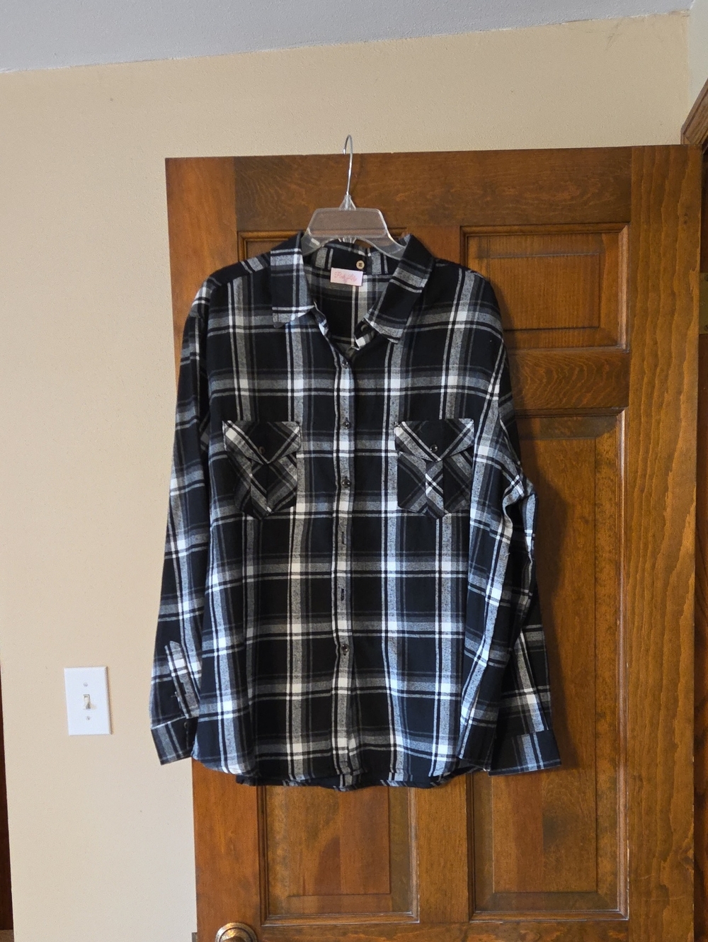 Pink Lily Black & White Plaid Flannel Shirt
